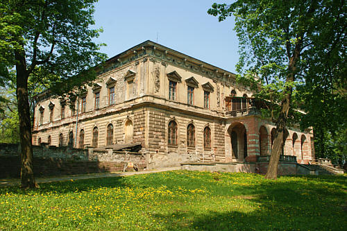 Pałac  m.in. Padniewskich, Zbaraskich, Warszyckich z zachowanymi fortyfikacjami - widok od południa